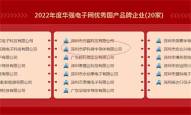 喜報！薩科微半導體榮獲“2022年度華強電子網優秀國產品牌企業”稱號